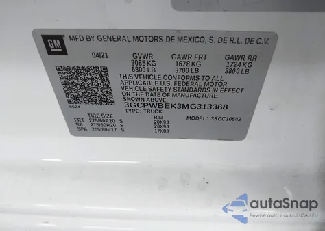 2021 Chevrolet Silverado 1500 2Wd Short Bed Custom из США, поврежденный, VIN 3GCPWBEK3MG313368